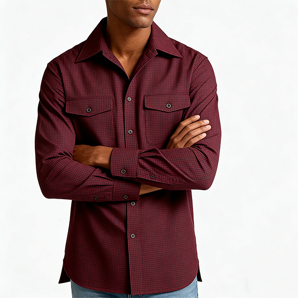 Burgundy Micro-Check Long-Sleeve Shirt
