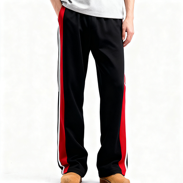Black Track Pants with Red & White Side Stripes