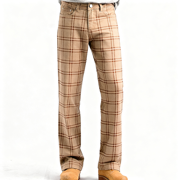 Tan & Brown Plaid Straight-Leg Pants
