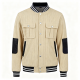Beige Corduroy Baseball Jacket with Black Accents