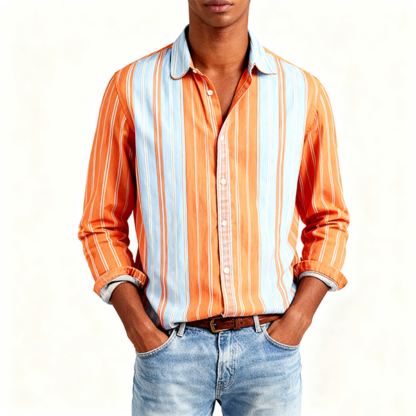 Orange & Light Blue Striped Long-Sleeve Shirt