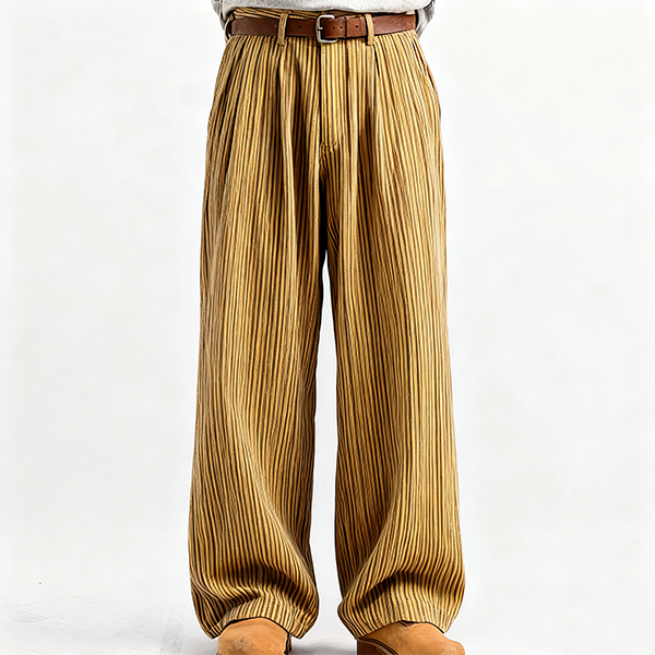 Pleated Tan Wide-Leg Trousers