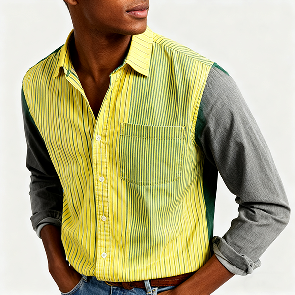 Yellow & Green Striped Block Color Shirt